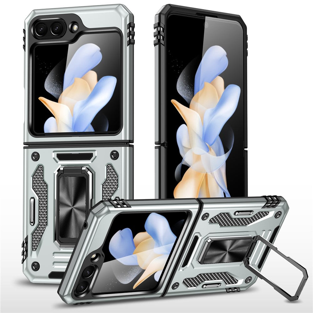 Armor Series For Samsung Galaxy Z Flip7 FE 5G / Z Flip6 5G Case Ring Kickstand PC+TPU Phone Cover - Grey