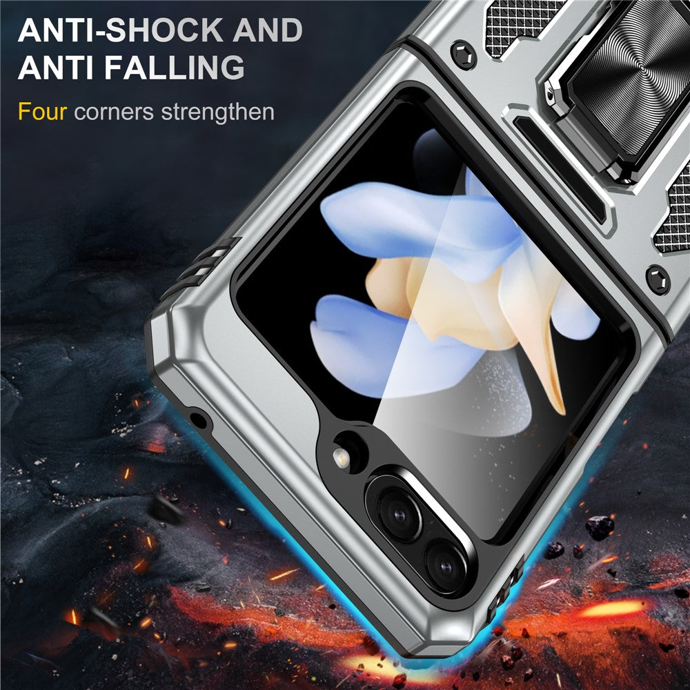 Armor Series For Samsung Galaxy Z Flip7 FE 5G / Z Flip6 5G Case Ring Kickstand PC+TPU Phone Cover - Grey