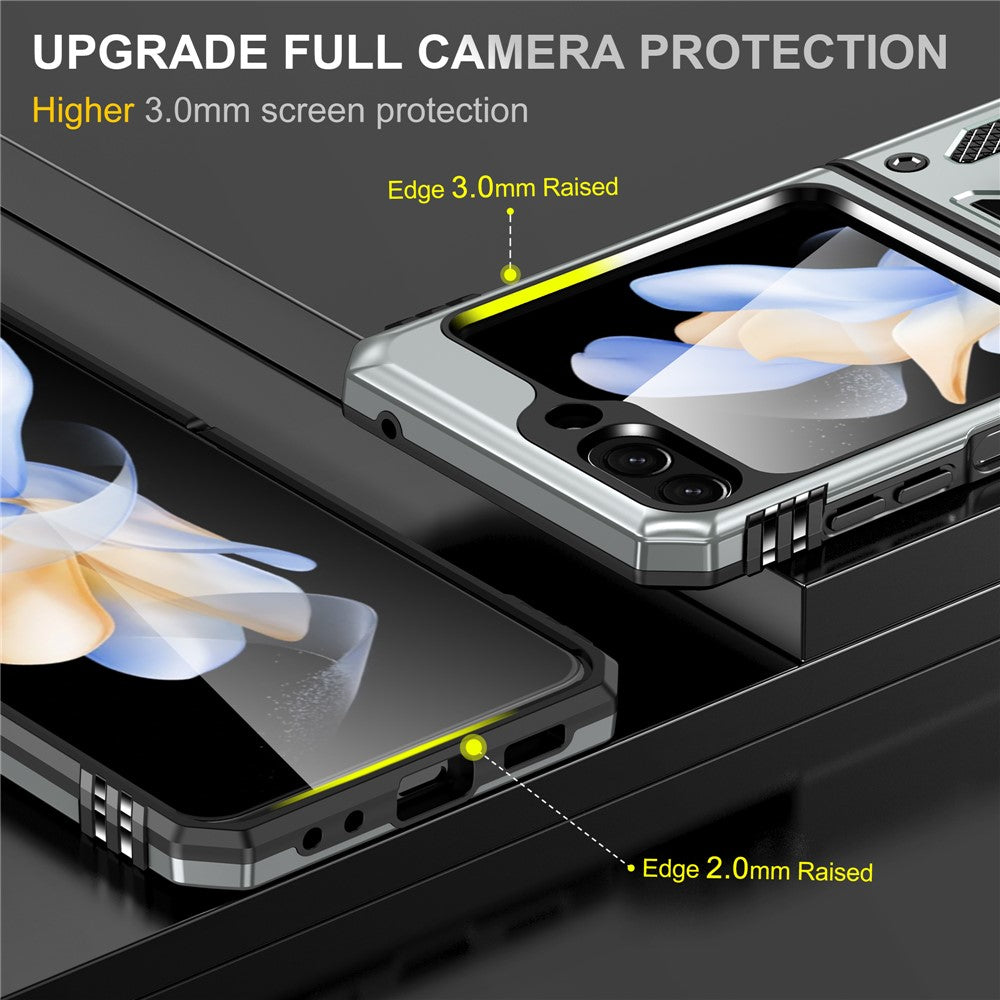 Armor Series For Samsung Galaxy Z Flip7 FE 5G / Z Flip6 5G Case Ring Kickstand PC+TPU Phone Cover - Grey
