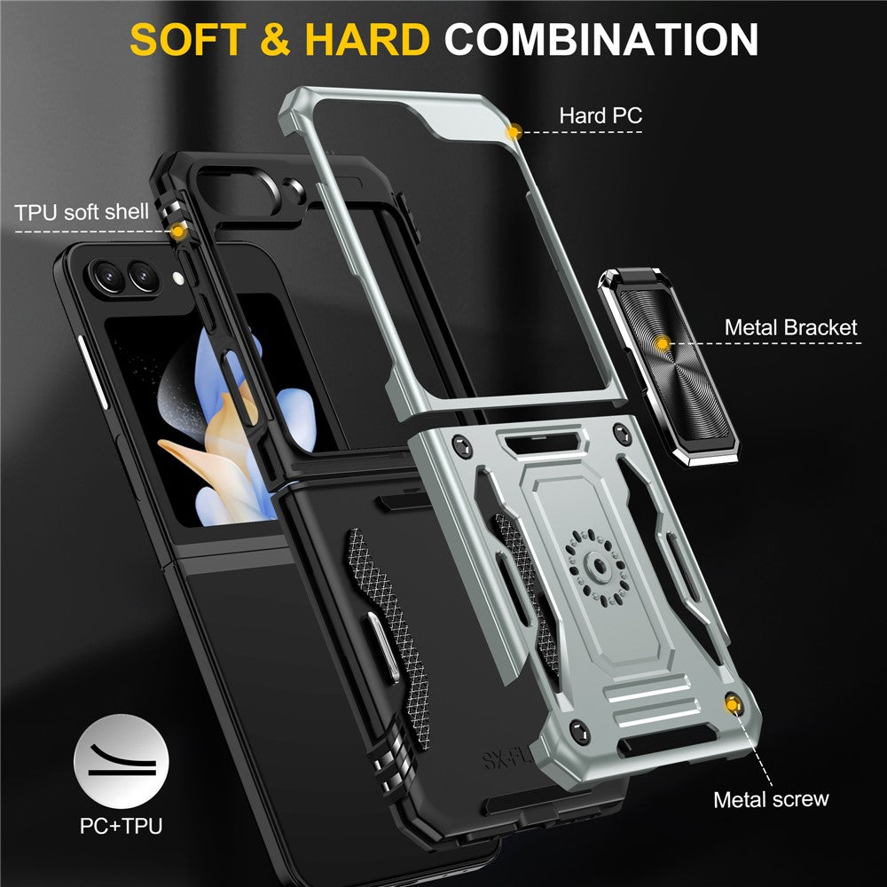 Armor Series For Samsung Galaxy Z Flip7 FE 5G / Z Flip6 5G Case Ring Kickstand PC+TPU Phone Cover - Grey