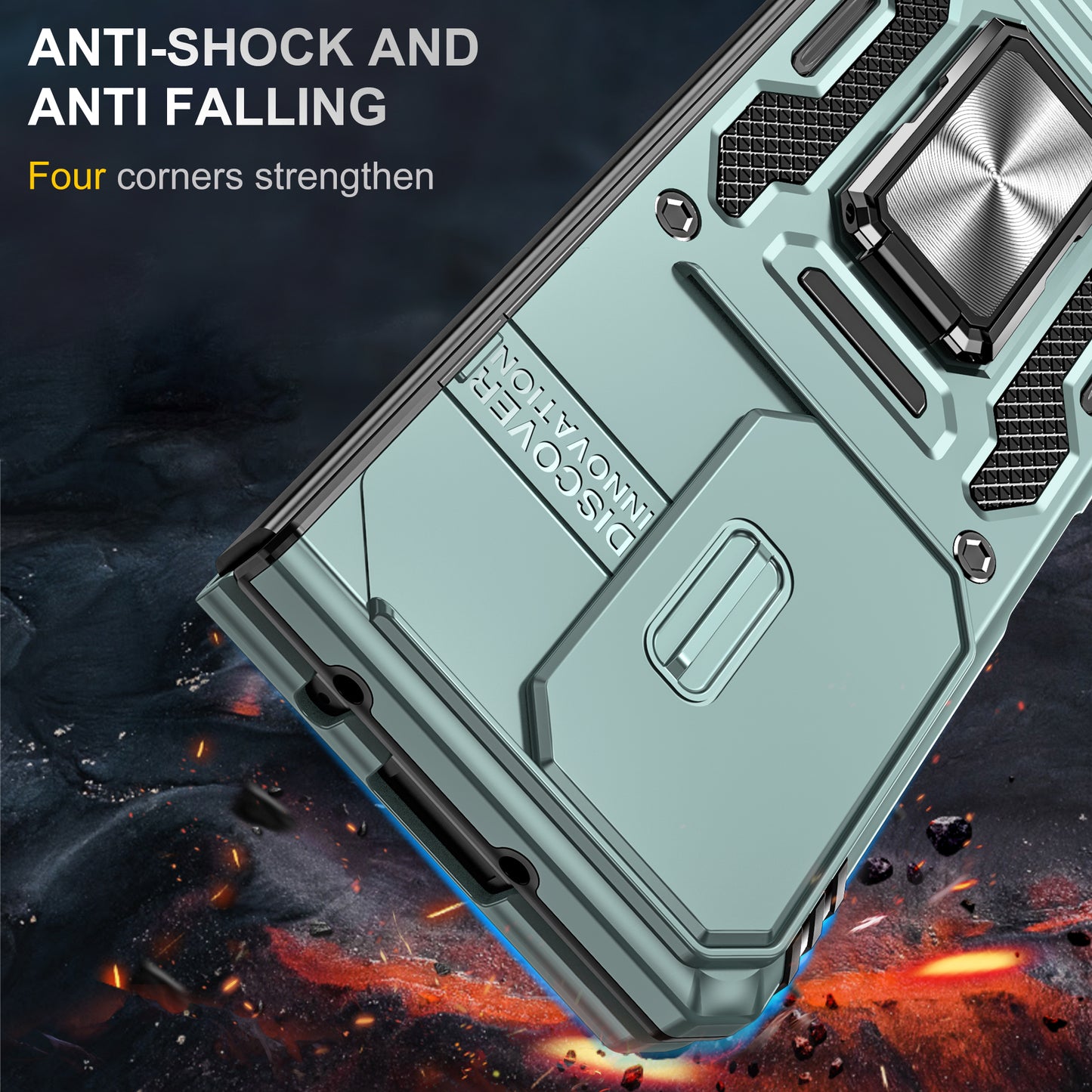 Armor Series For Samsung Galaxy Z Fold6 5G Kickstand Case Slide Lens Cover PC+TPU Phone Shell - Green