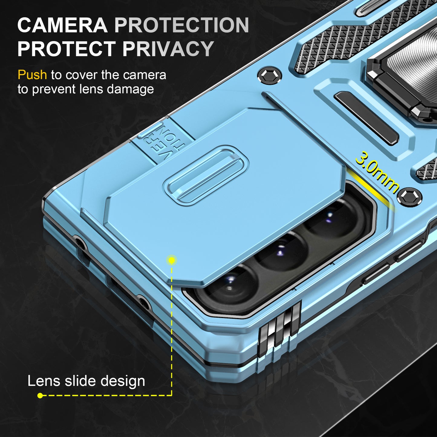 Armor Series For Samsung Galaxy Z Fold6 5G Kickstand Case Slide Lens Cover PC+TPU Phone Shell - Baby Blue