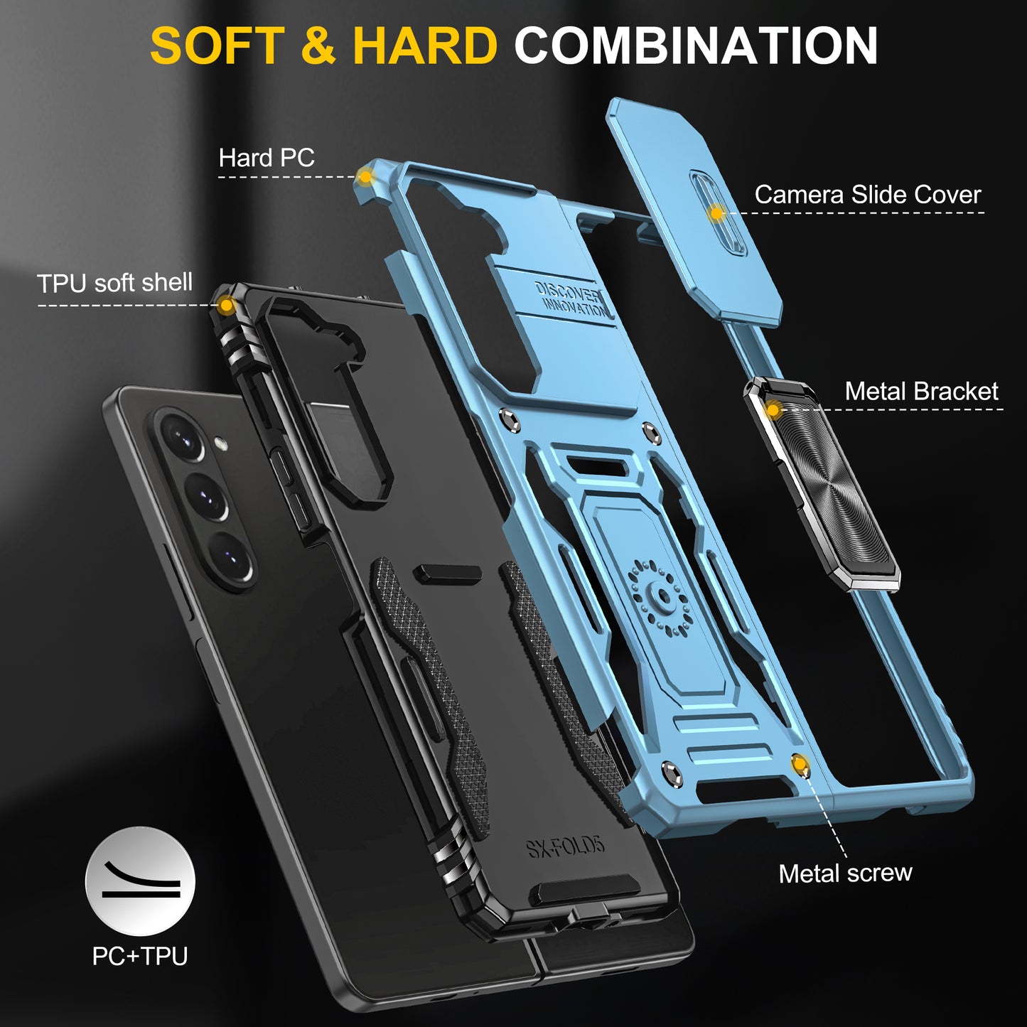 Armor Series For Samsung Galaxy Z Fold6 5G Kickstand Case Slide Lens Cover PC+TPU Phone Shell - Baby Blue