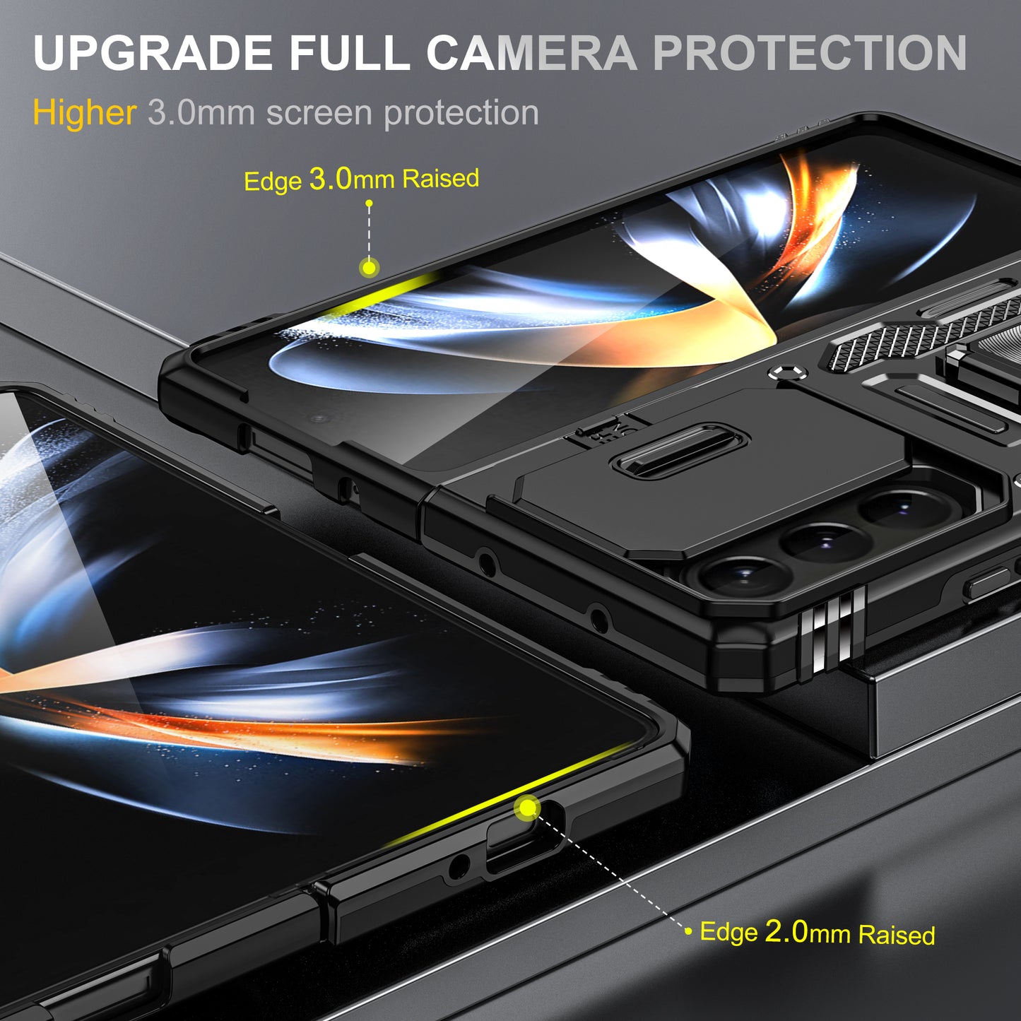 Armor Series For Samsung Galaxy Z Fold6 5G Kickstand Case Slide Lens Cover PC+TPU Phone Shell - Black