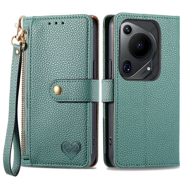 For Huawei Pura 70 Ultra Case RFID Blocking Card Slots PU Leather Zipper Phone Cover - Green