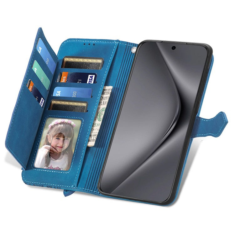 For Huawei Pura 70 Ultra Case Stand Zipper Wallet Flower Phone Leather Cover - Blue