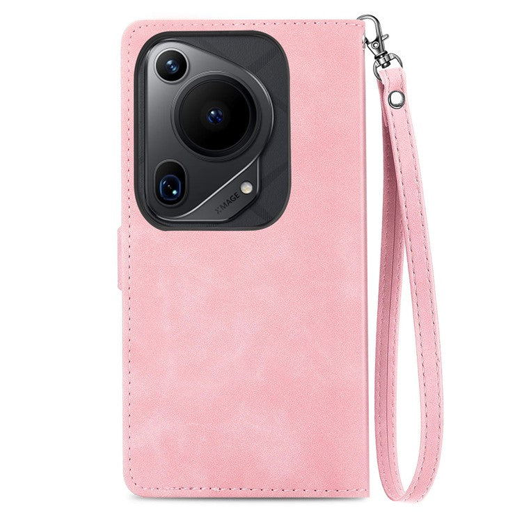 For Huawei Pura 70 Ultra Case Stand Zipper Wallet Flower Phone Leather Cover - Pink