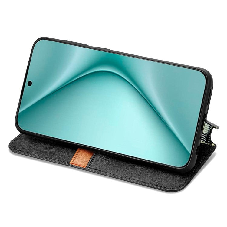 For Huawei Pura 70 Case Rhombus Leather Wallet Phone Cover Magnetic Closing - Black