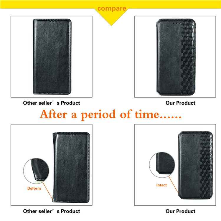 For Huawei Pura 70 Case Rhombus Leather Wallet Phone Cover Magnetic Closing - Black