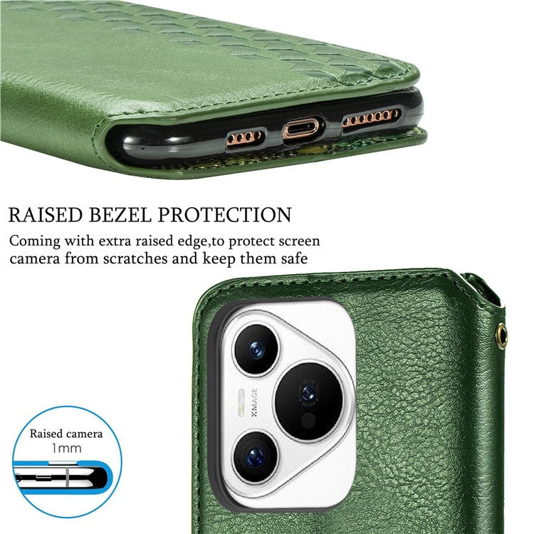 For Huawei Pura 70 Case Rhombus Leather Wallet Phone Cover Magnetic Closing - Green