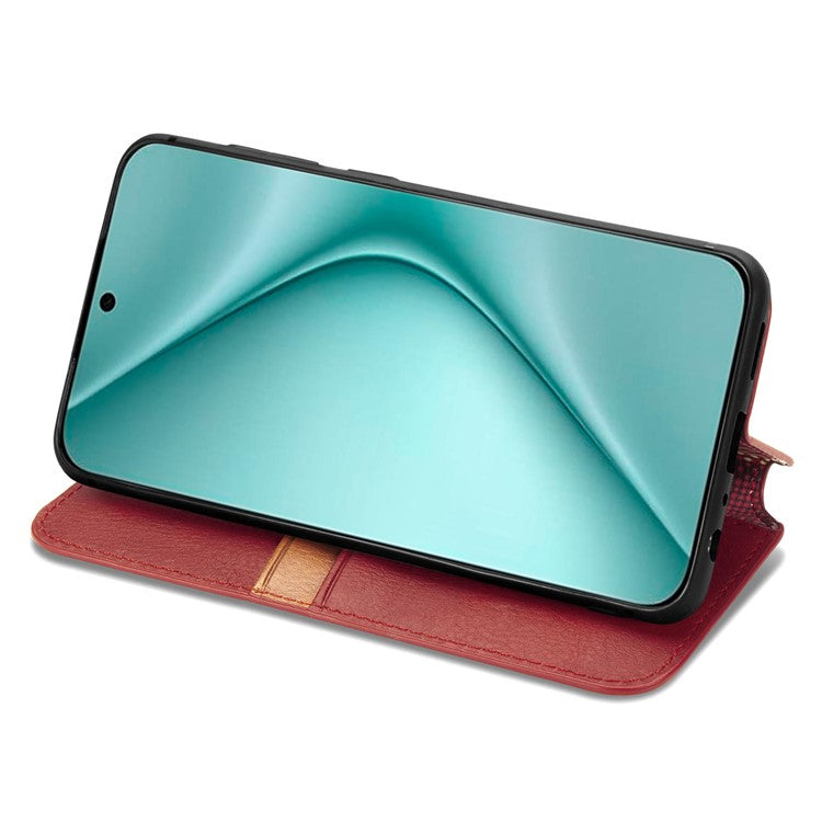 For Huawei Pura 70 Case Rhombus Leather Wallet Phone Cover Magnetic Closing - Red
