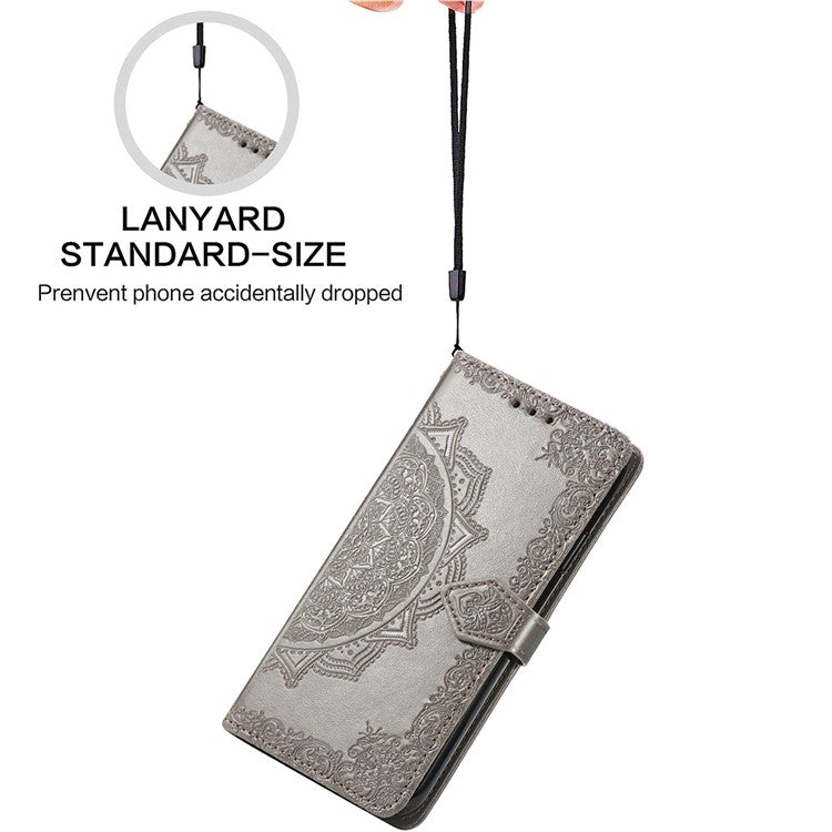 For Huawei Pura 70 Case Mandala Flower Stand Leather Wallet Phone Cover - Grey