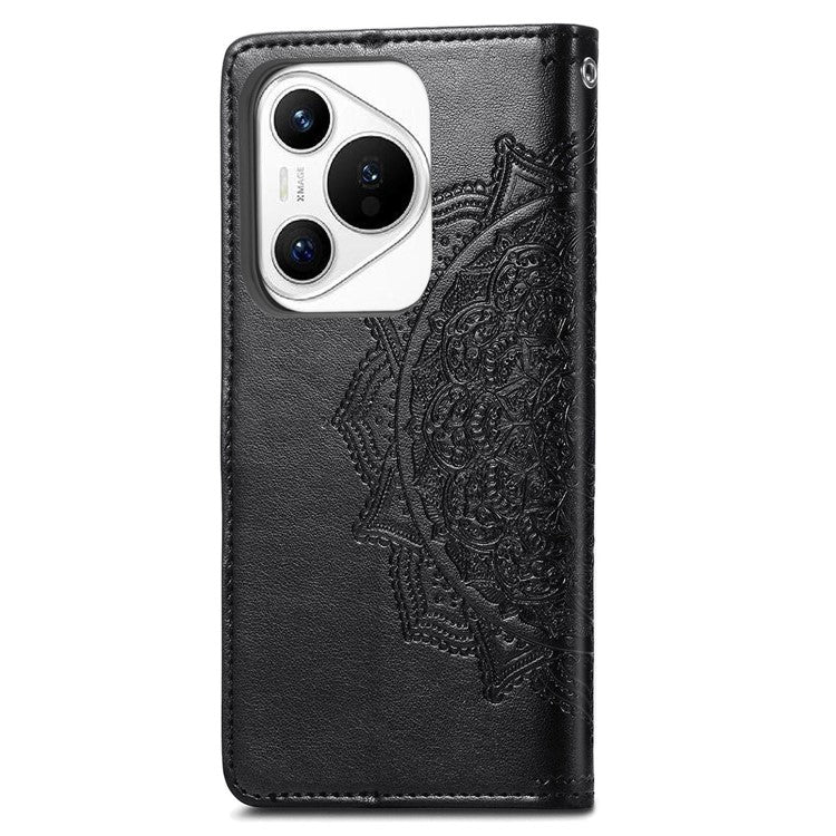 For Huawei Pura 70 Case Mandala Flower Stand Leather Wallet Phone Cover - Black