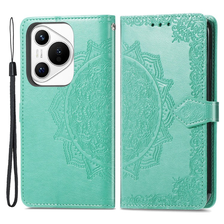 For Huawei Pura 70 Case Mandala Flower Stand Leather Wallet Phone Cover - Green