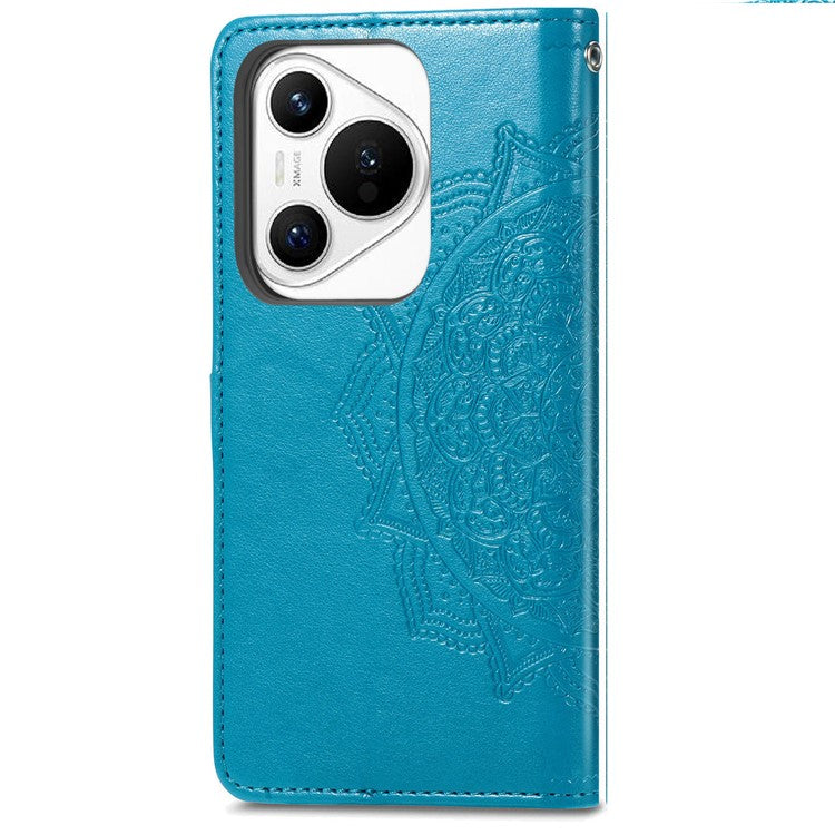 For Huawei Pura 70 Case Mandala Flower Stand Leather Wallet Phone Cover - Blue