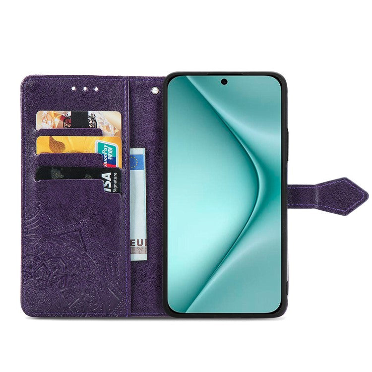 For Huawei Pura 70 Case Mandala Flower Stand Leather Wallet Phone Cover - Purple