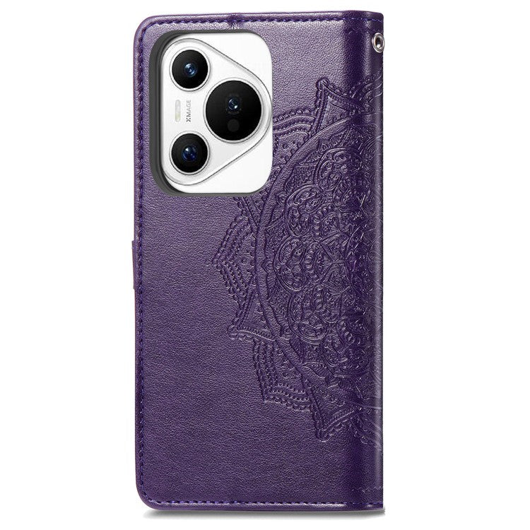 For Huawei Pura 70 Case Mandala Flower Stand Leather Wallet Phone Cover - Purple