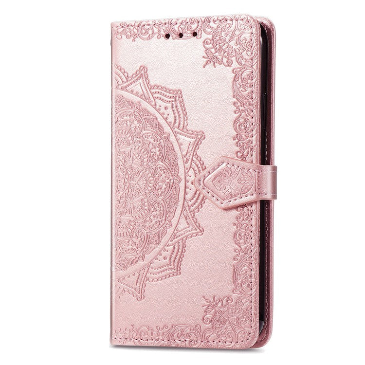 For Huawei Pura 70 Ultra Case PU Leather Mandala Flower Phone Cover with Strap - Rose Gold