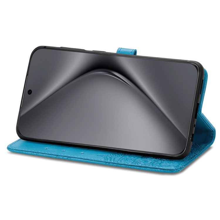 For Huawei Pura 70 Ultra Case PU Leather Mandala Flower Phone Cover with Strap - Blue