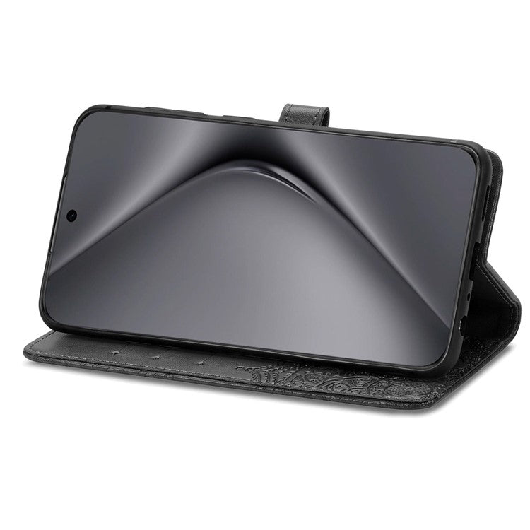 For Huawei Pura 70 Ultra Case PU Leather Mandala Flower Phone Cover with Strap - Black