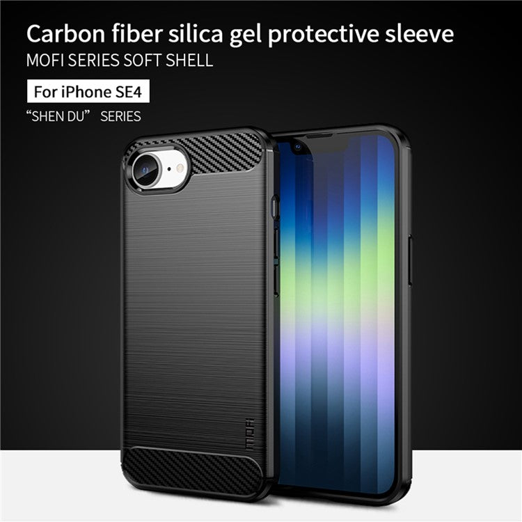 MOFI JK TPU Series-1 For iPhone 16e Case Carbon Fiber Design Flexible TPU Phone Cover - Red