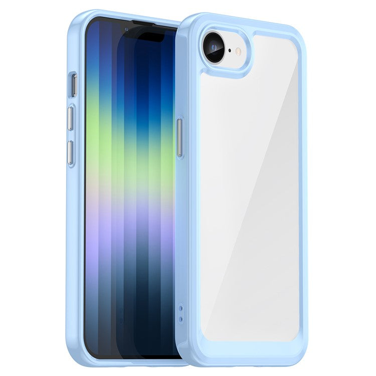 For iPhone SE (2024) Clear Back Case Colorful Frame TPU+Acrylic Phone Cover - Blue
