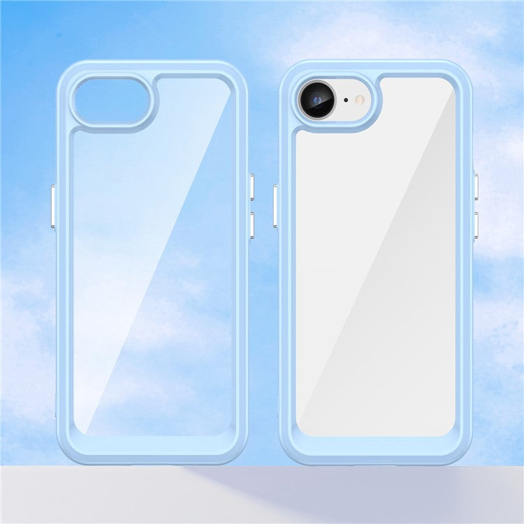 For iPhone SE (2024) Clear Back Case Colorful Frame TPU+Acrylic Phone Cover - Blue