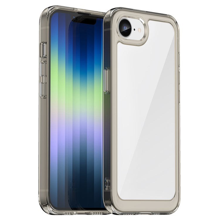 For iPhone SE (2024) Clear Back Case Colorful Frame TPU+Acrylic Phone Cover - Transparent Grey