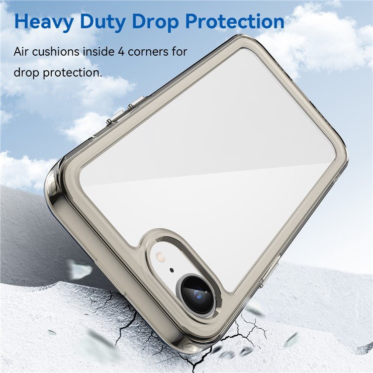 For iPhone 16e Clear Back Case Colorful Frame TPU+Acrylic Phone Cover - Transparent Grey