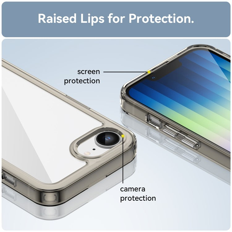For iPhone 16e Clear Back Case Colorful Frame TPU+Acrylic Phone Cover - Transparent Grey