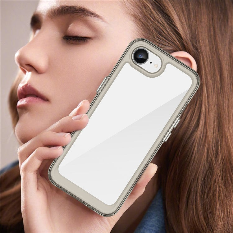 For iPhone 16e Clear Back Case Colorful Frame TPU+Acrylic Phone Cover - Transparent Grey