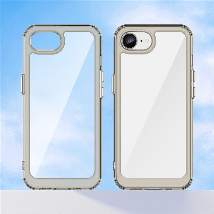 For iPhone 16e Clear Back Case Colorful Frame TPU+Acrylic Phone Cover - Transparent Grey