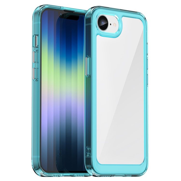 For iPhone SE (2024) Clear Back Case Colorful Frame TPU+Acrylic Phone Cover - Transparent Blue