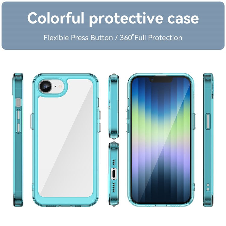 For iPhone SE (2024) Clear Back Case Colorful Frame TPU+Acrylic Phone Cover - Transparent Blue