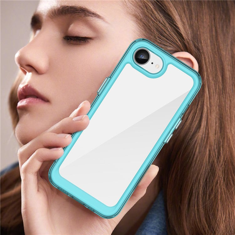 For iPhone 16e Clear Back Case Colorful Frame TPU+Acrylic Phone Cover - Transparent Blue