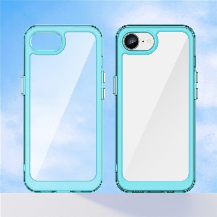 For iPhone SE (2024) Clear Back Case Colorful Frame TPU+Acrylic Phone Cover - Transparent Blue