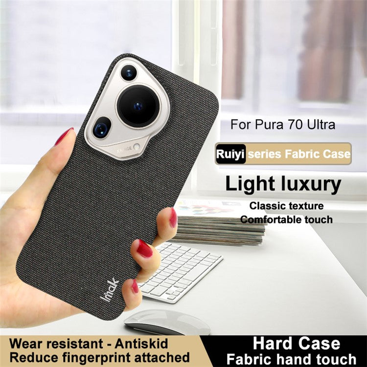 IMAK Ruiyi Series for Huawei Pura 70 Ultra Case Cloth Texture Leather+PC Hard Phone Cover - Black