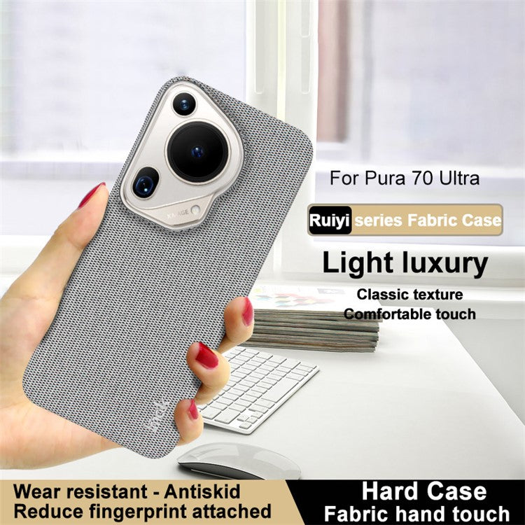 IMAK Ruiyi Series for Huawei Pura 70 Ultra Case Cloth Texture Leather+PC Hard Phone Cover - Light Grey
