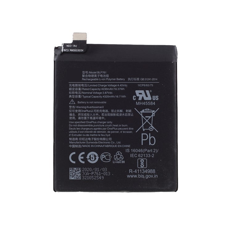 3.87V 4230mAh Battery Replacement (Encode: BLP761) for OnePlus 8