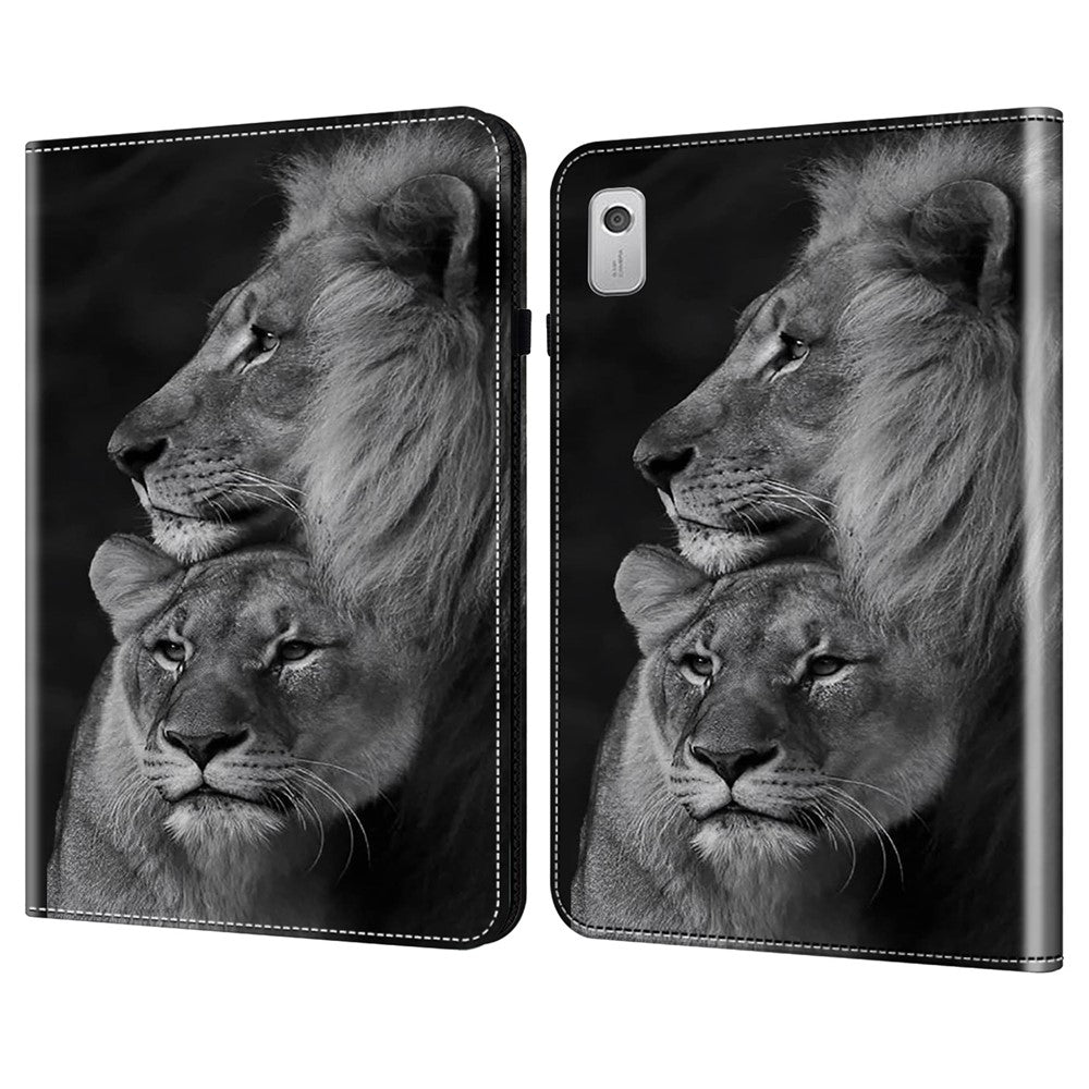 For Lenovo Tab M9 Shockproof Case Pattern Print Leather Tablet Cover with Stand - Couple Lions