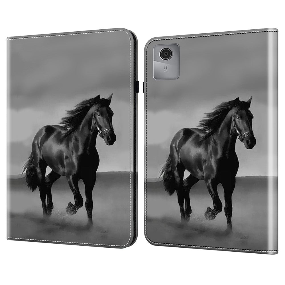 For Lenovo Tab M11 / Xiaoxin Pad 11 2024 Case Leather Tablet Cover with Card Holder - Black Horse