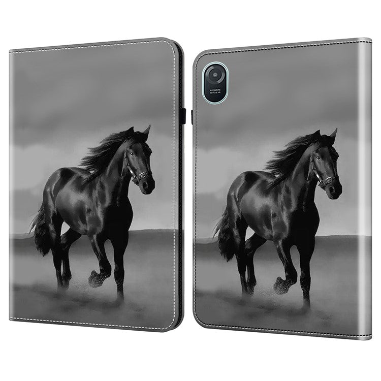For Honor Pad 8 Stand Case Pattern Print Leather Tablet Cover with Card Slots - Black Horse