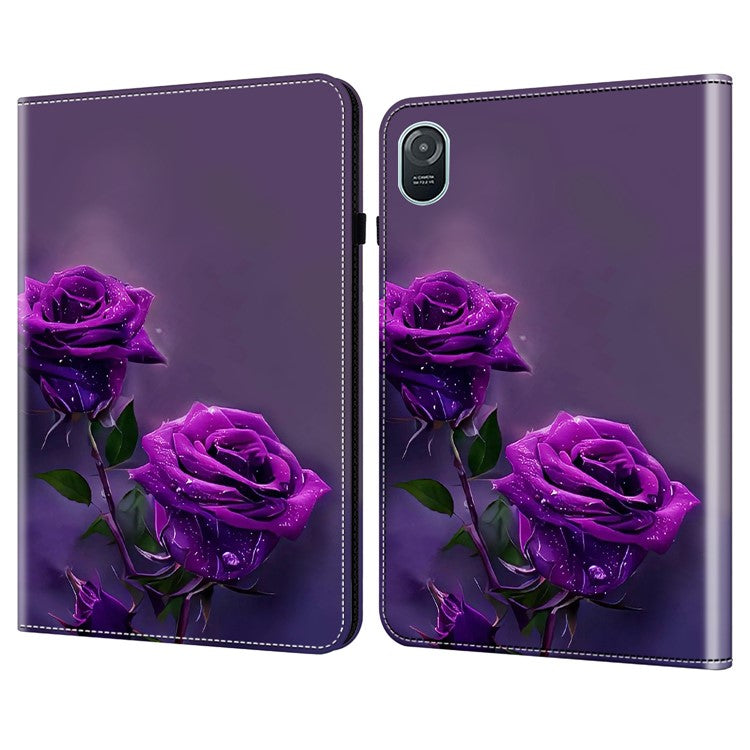 For Honor Pad 8 Stand Case Pattern Print Leather Tablet Cover with Card Slots - Purple Rose