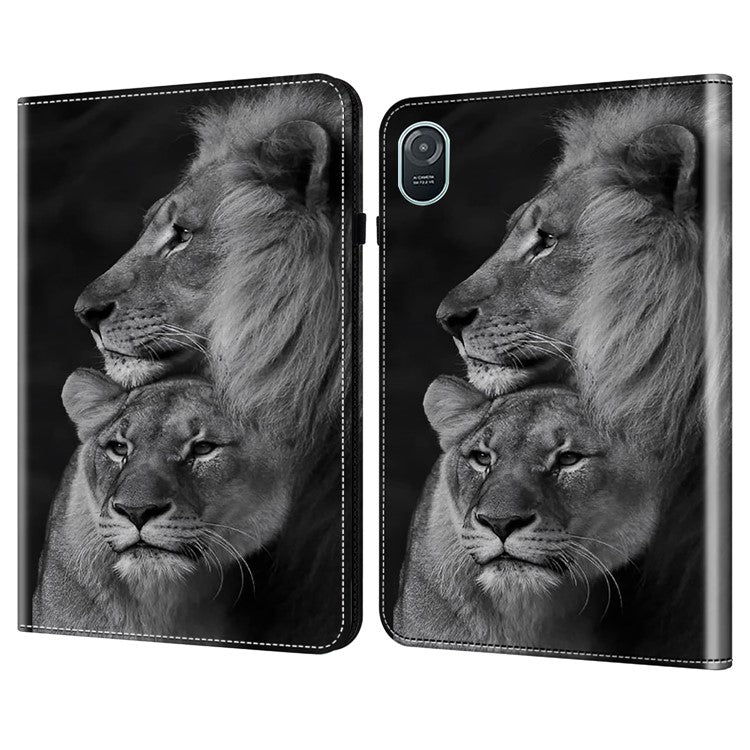 For Honor Pad 8 Stand Case Pattern Print Leather Tablet Cover with Card Slots - Couple Lions