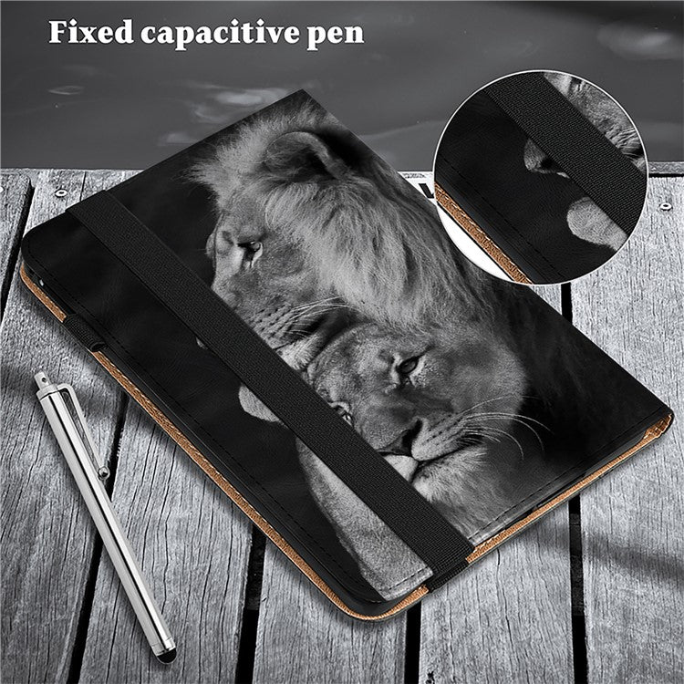 For Honor Pad 8 Stand Case Pattern Print Leather Tablet Cover with Card Slots - Couple Lions