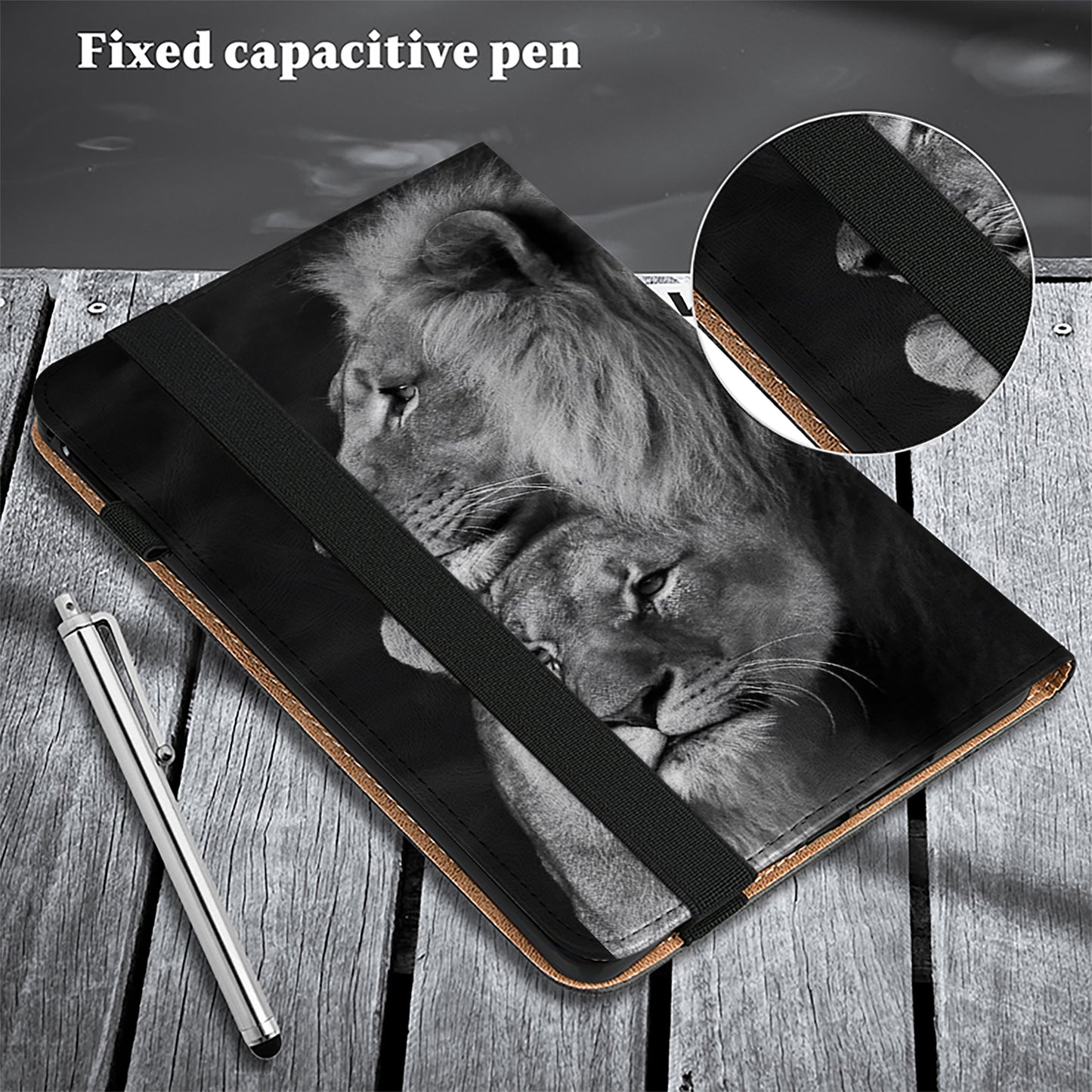 For Samsung Galaxy Tab S10 / S9 / Tab S9 FE Case Folio Stand PU Leather Pattern Tablet Cover - Couple Lions