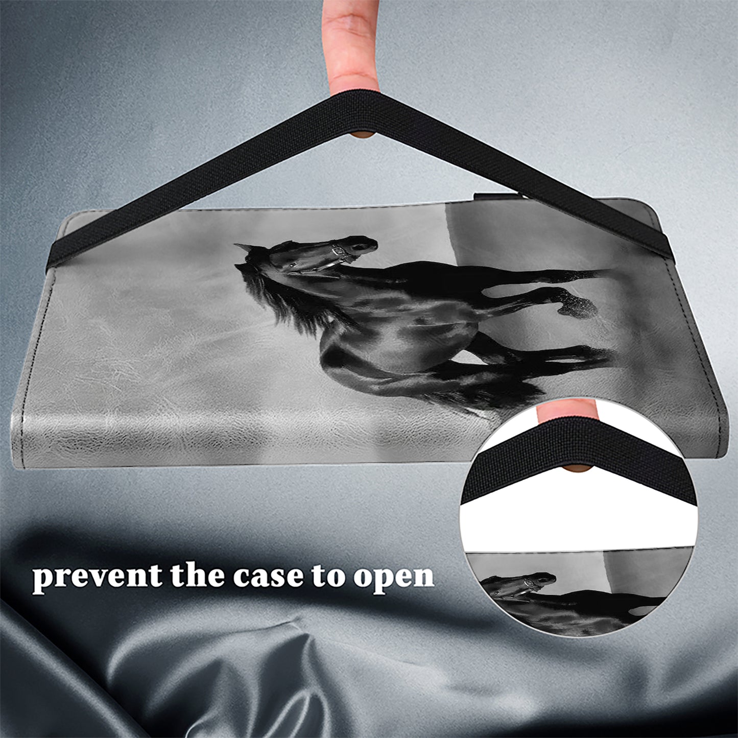 For Samsung Galaxy Tab S10 / S9 / Tab S9 FE Case Folio Stand PU Leather Pattern Tablet Cover - Black Horse