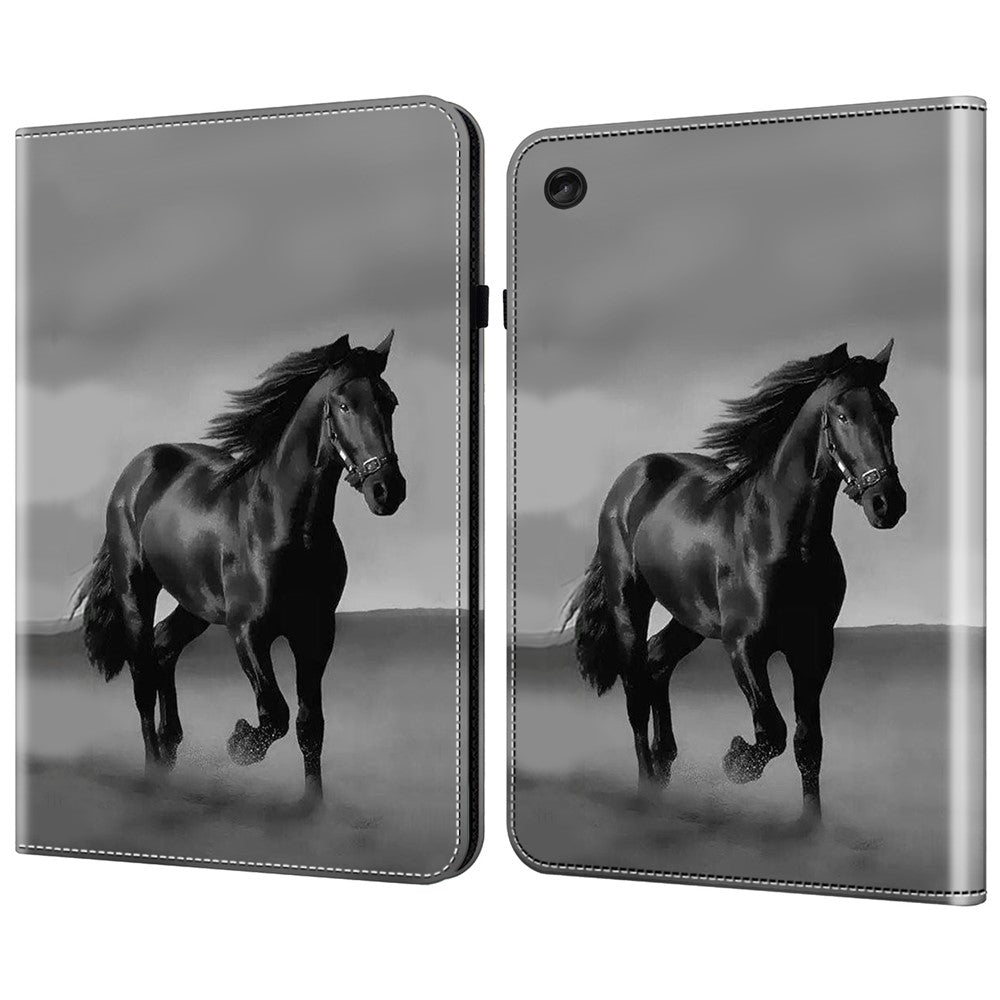 For Lenovo Tab M10 (Gen 3) Case Pattern Printing Card Slots Leather Tablet Cover - Black Horse