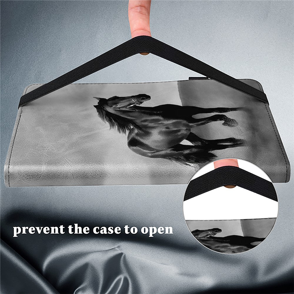 For Lenovo Tab M10 (Gen 3) Case Pattern Printing Card Slots Leather Tablet Cover - Black Horse