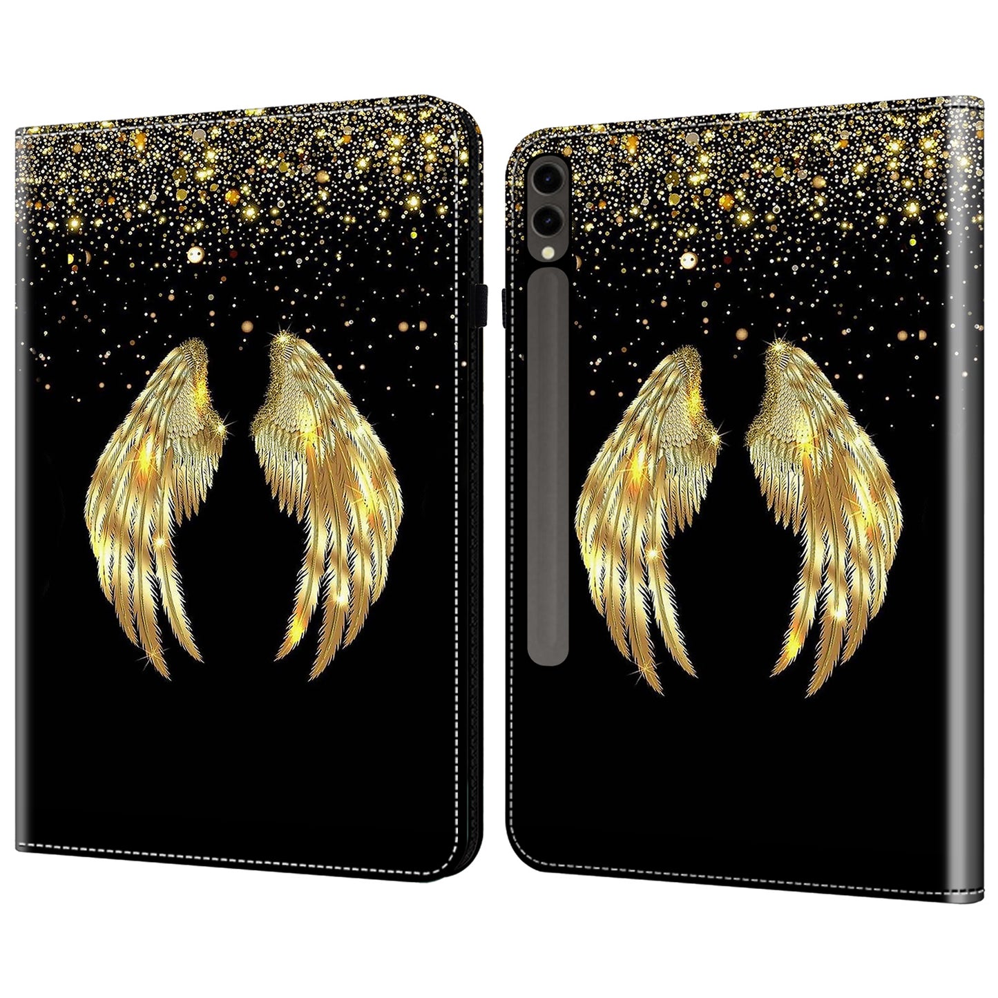 For Samsung Galaxy Tab S10+ / S9+ / S9 FE+ Case Pattern Printing PU Leather Tablet Cover with Stand Function - Gold Wings